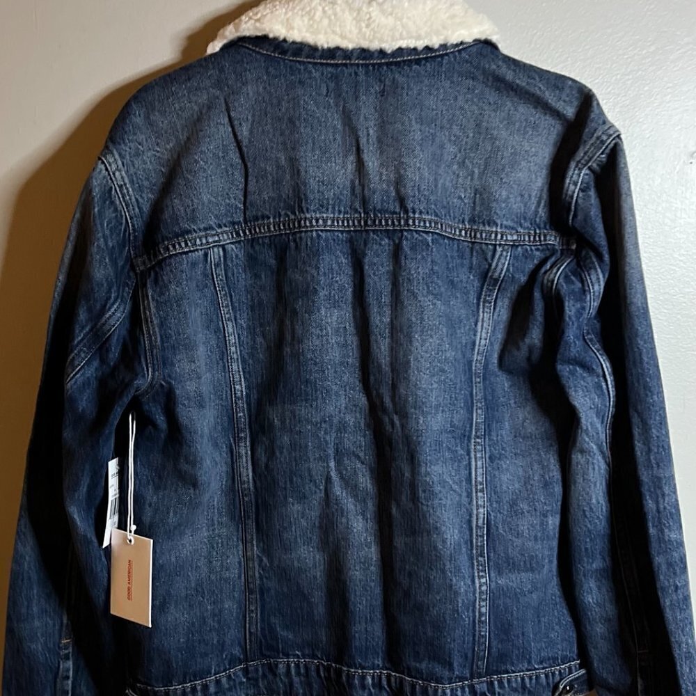 Good American Sherpa Collar Blue Jean denim Jacket M (8-10) - Picture 4 of 6